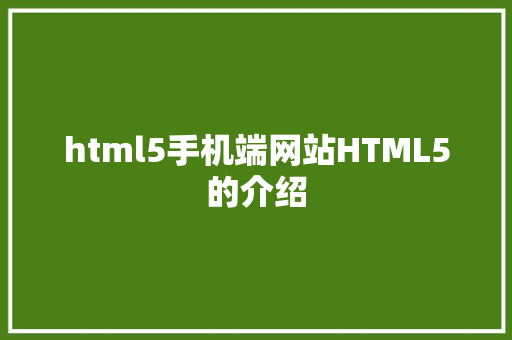 html5手机端网站HTML5的介绍 NoSQL