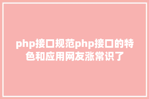 php接口规范php接口的特色和应用网友涨常识了