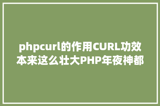 phpcurl的作用CURL功效本来这么壮大PHP年夜神都在用 CSS