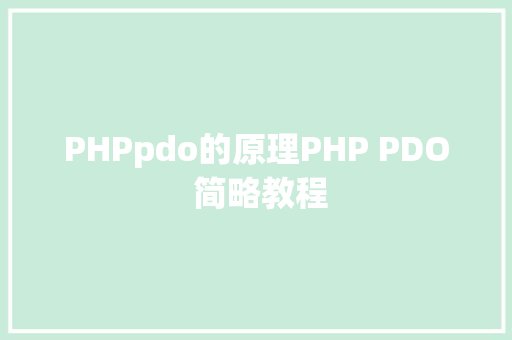 PHPpdo的原理PHP PDO 简略教程 Webpack