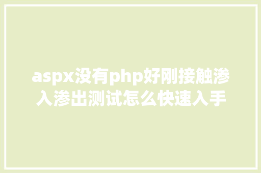 aspx没有php好刚接触渗入渗出测试怎么快速入手 PHP