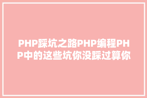 PHP踩坑之路PHP编程PHP中的这些坑你没踩过算你厉害 React