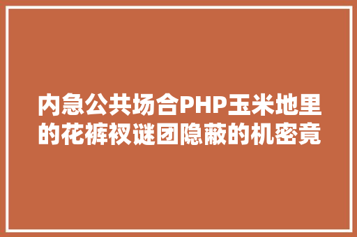 内急公共场合PHP玉米地里的花裤衩谜团隐蔽的机密竟让人瞠目结舌