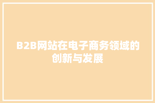 B2B网站在电子商务领域的创新与发展