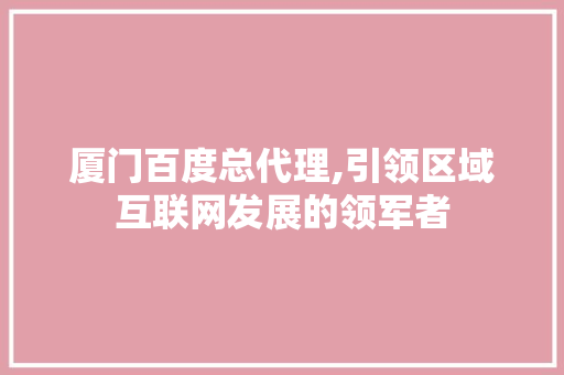 厦门百度总代理,引领区域互联网发展的领军者