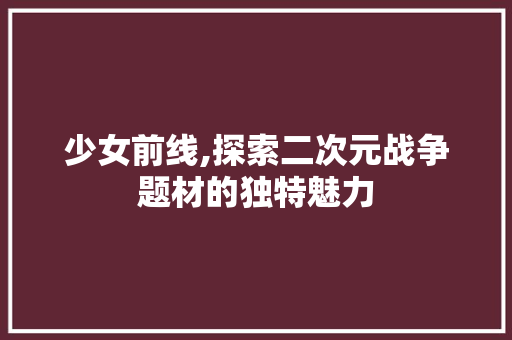 少女前线,探索二次元战争题材的独特魅力