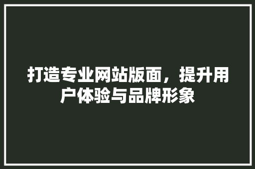 打造专业网站版面，提升用户体验与品牌形象 SQL