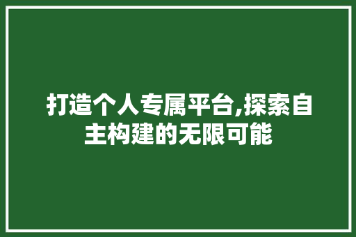 打造个人专属平台,探索自主构建的无限可能