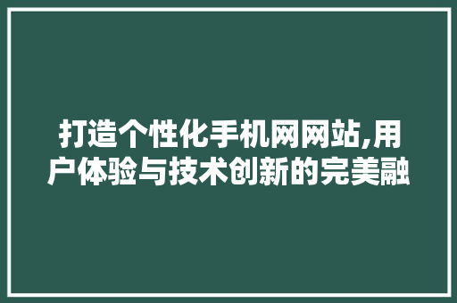 打造个性化手机网网站,用户体验与技术创新的完美融合 Java