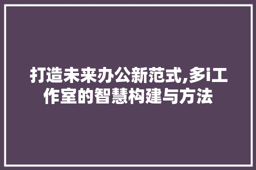 打造未来办公新范式,多i工作室的智慧构建与方法