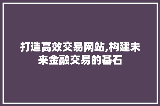 打造高效交易网站,构建未来金融交易的基石