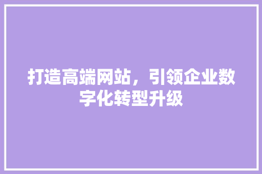 打造高端网站，引领企业数字化转型升级