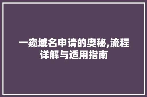 一窥域名申请的奥秘,流程详解与适用指南 React