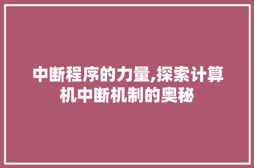 中断程序的力量,探索计算机中断机制的奥秘 Node.js