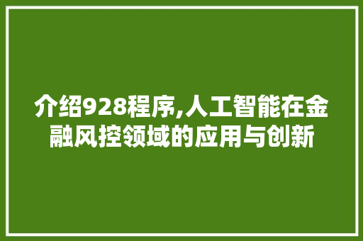 介绍928程序,人工智能在金融风控领域的应用与创新