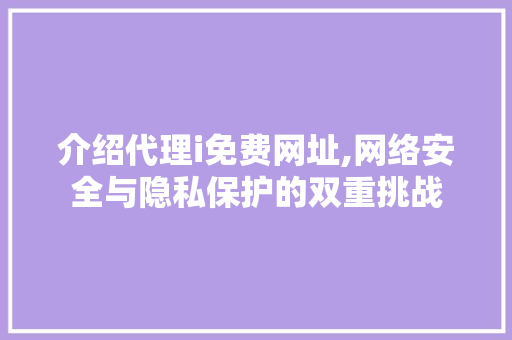 介绍代理i免费网址,网络安全与隐私保护的双重挑战