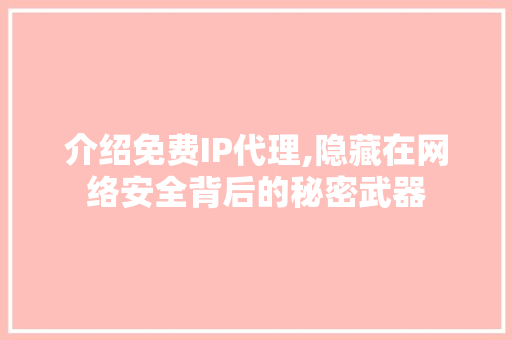 介绍免费IP代理,隐藏在网络安全背后的秘密武器