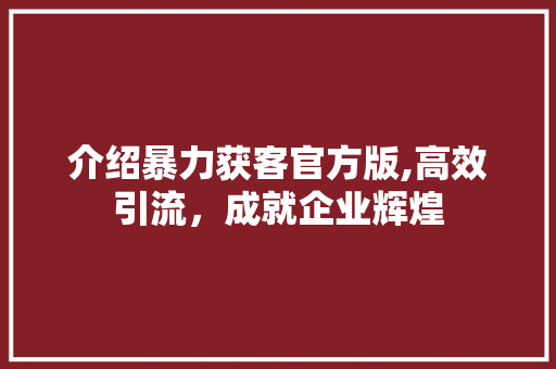 介绍暴力获客官方版,高效引流，成就企业辉煌