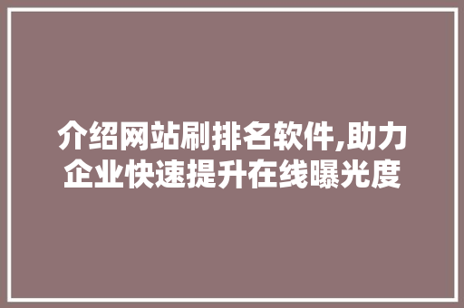 介绍网站刷排名软件,助力企业快速提升在线曝光度