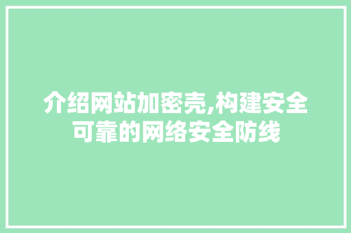 介绍网站加密壳,构建安全可靠的网络安全防线