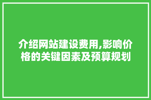 介绍网站建设费用,影响价格的关键因素及预算规划