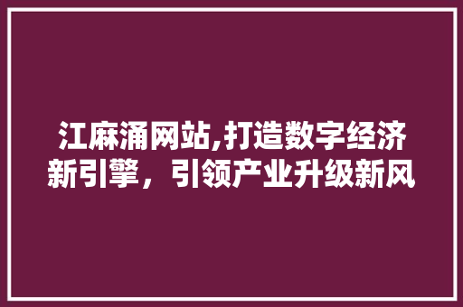 江麻涌网站,打造数字经济新引擎，引领产业升级新风尚