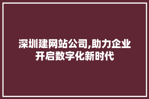 深圳建网站公司,助力企业开启数字化新时代