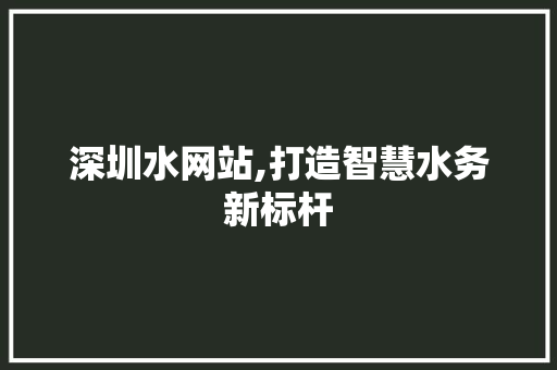 深圳水网站,打造智慧水务新标杆 Node.js