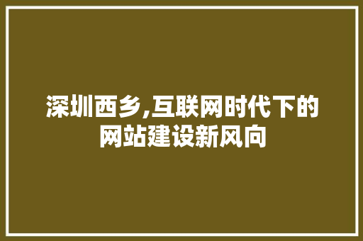 深圳西乡,互联网时代下的网站建设新风向