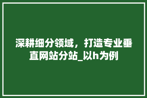 深耕细分领域，打造专业垂直网站分站_以h为例 AJAX