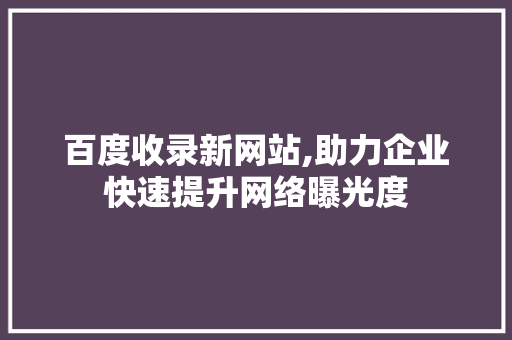 百度收录新网站,助力企业快速提升网络曝光度