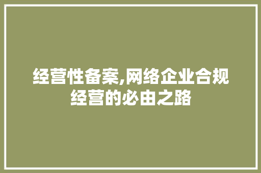 经营性备案,网络企业合规经营的必由之路