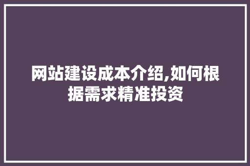 网站建设成本介绍,如何根据需求精准投资 JavaScript