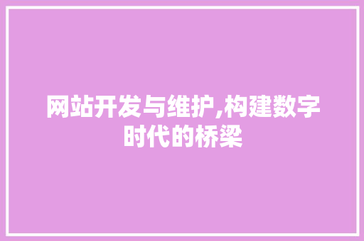 网站开发与维护,构建数字时代的桥梁