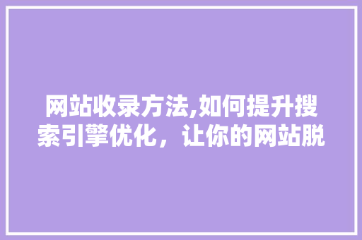 网站收录方法,如何提升搜索引擎优化，让你的网站脱颖而出 Vue.js