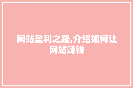 网站盈利之路,介绍如何让网站赚钱