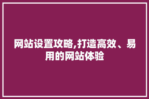 网站设置攻略,打造高效、易用的网站体验