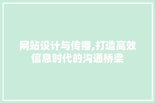 网站设计与传播,打造高效信息时代的沟通桥梁