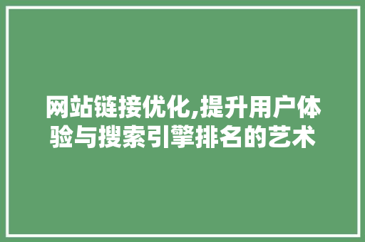 网站链接优化,提升用户体验与搜索引擎排名的艺术