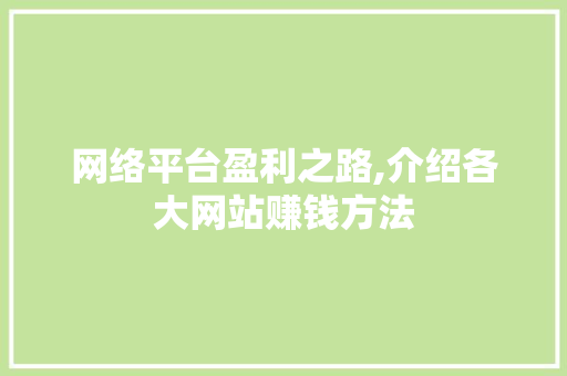 网络平台盈利之路,介绍各大网站赚钱方法