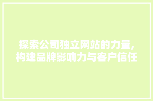 探索公司独立网站的力量,构建品牌影响力与客户信任的桥梁 NoSQL