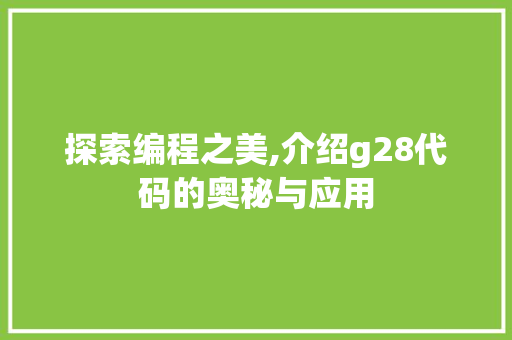 探索编程之美,介绍g28代码的奥秘与应用 NoSQL