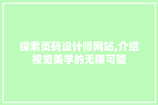 探索页码设计师网站,介绍视觉美学的无限可能