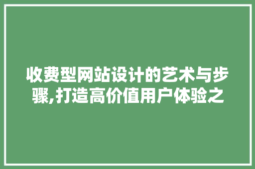 收费型网站设计的艺术与步骤,打造高价值用户体验之路