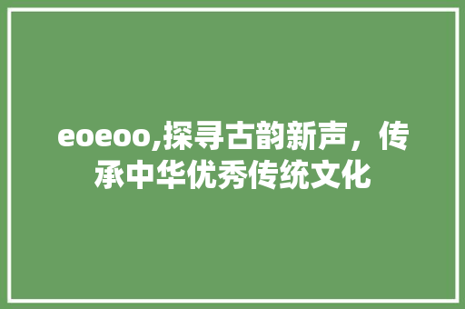 eoeoo,探寻古韵新声，传承中华优秀传统文化