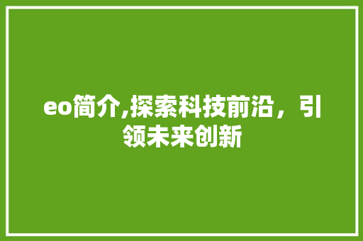 eo简介,探索科技前沿，引领未来创新