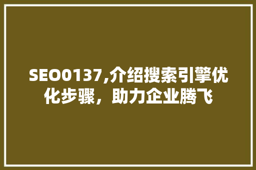 SEO0137,介绍搜索引擎优化步骤，助力企业腾飞 NoSQL