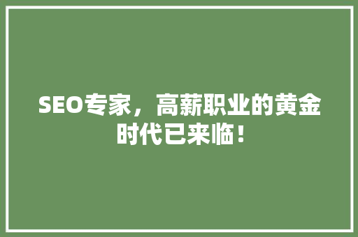 SEO专家，高薪职业的黄金时代已来临！