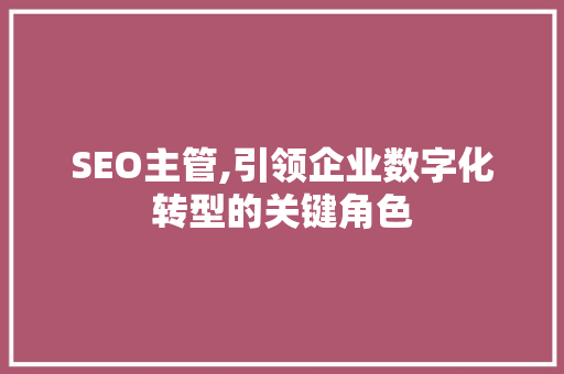 SEO主管,引领企业数字化转型的关键角色