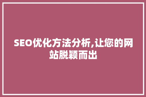 SEO优化方法分析,让您的网站脱颖而出 PHP